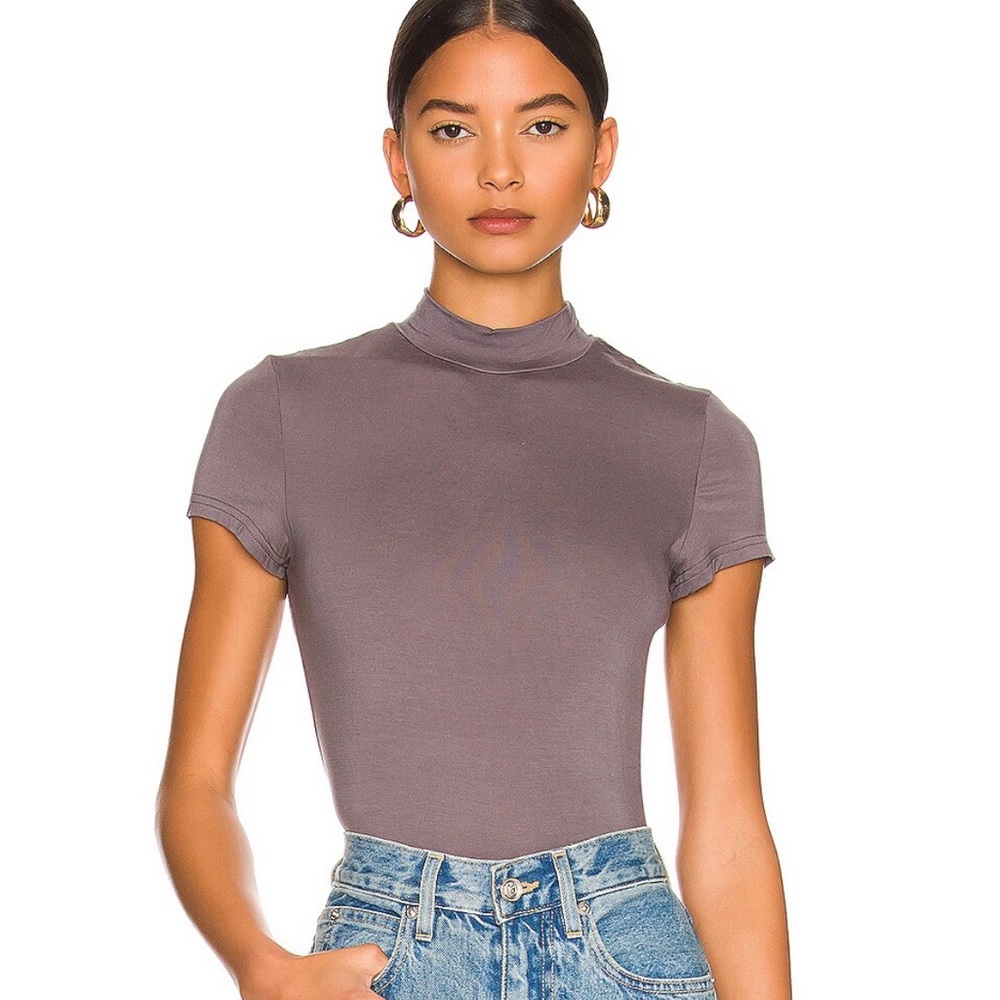 Revolve mock neck grey/purple t shirt